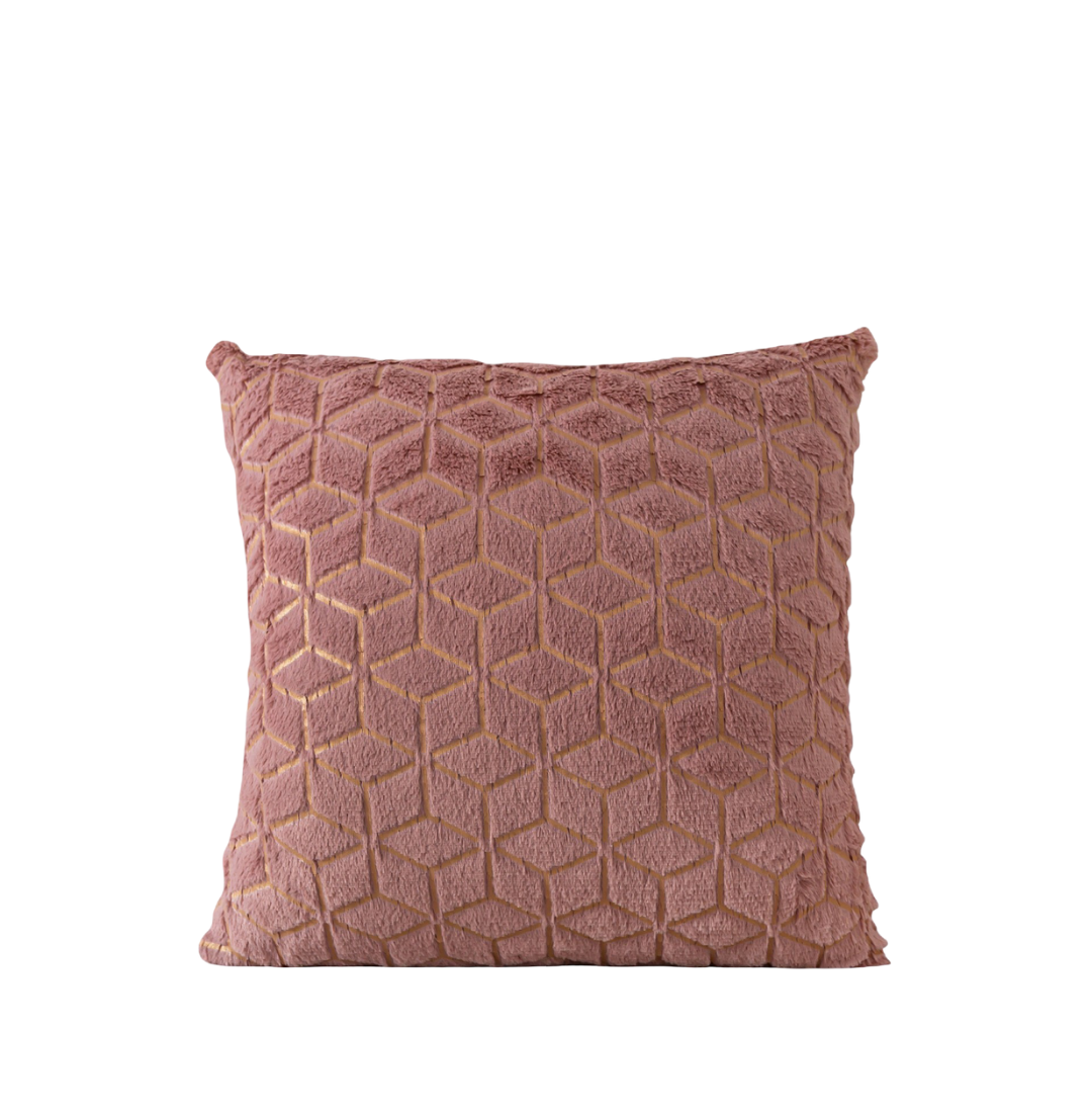 Rosegoud pluche glanzende kussensloop - 43x43cm