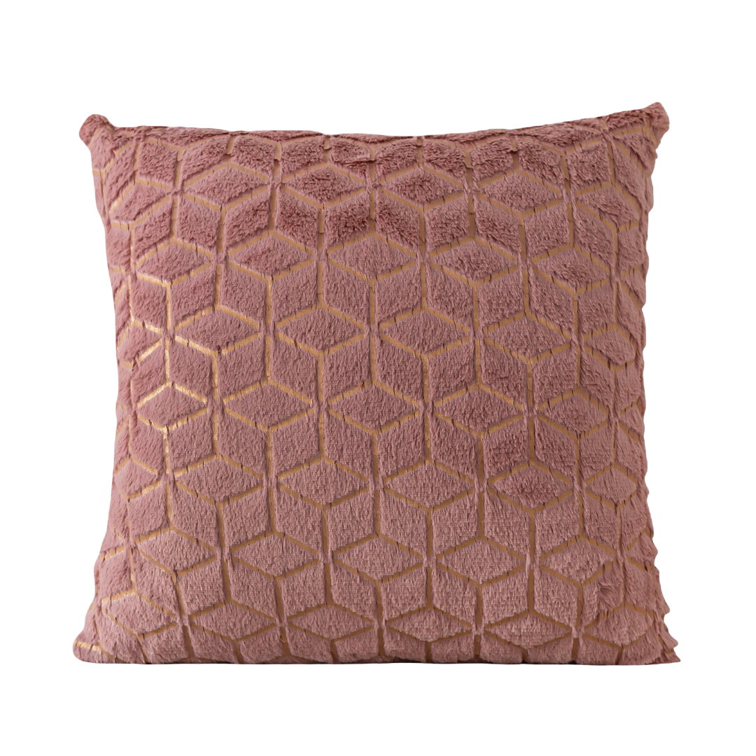 Rosegoud pluche glanzende kussensloop - 43x43cm